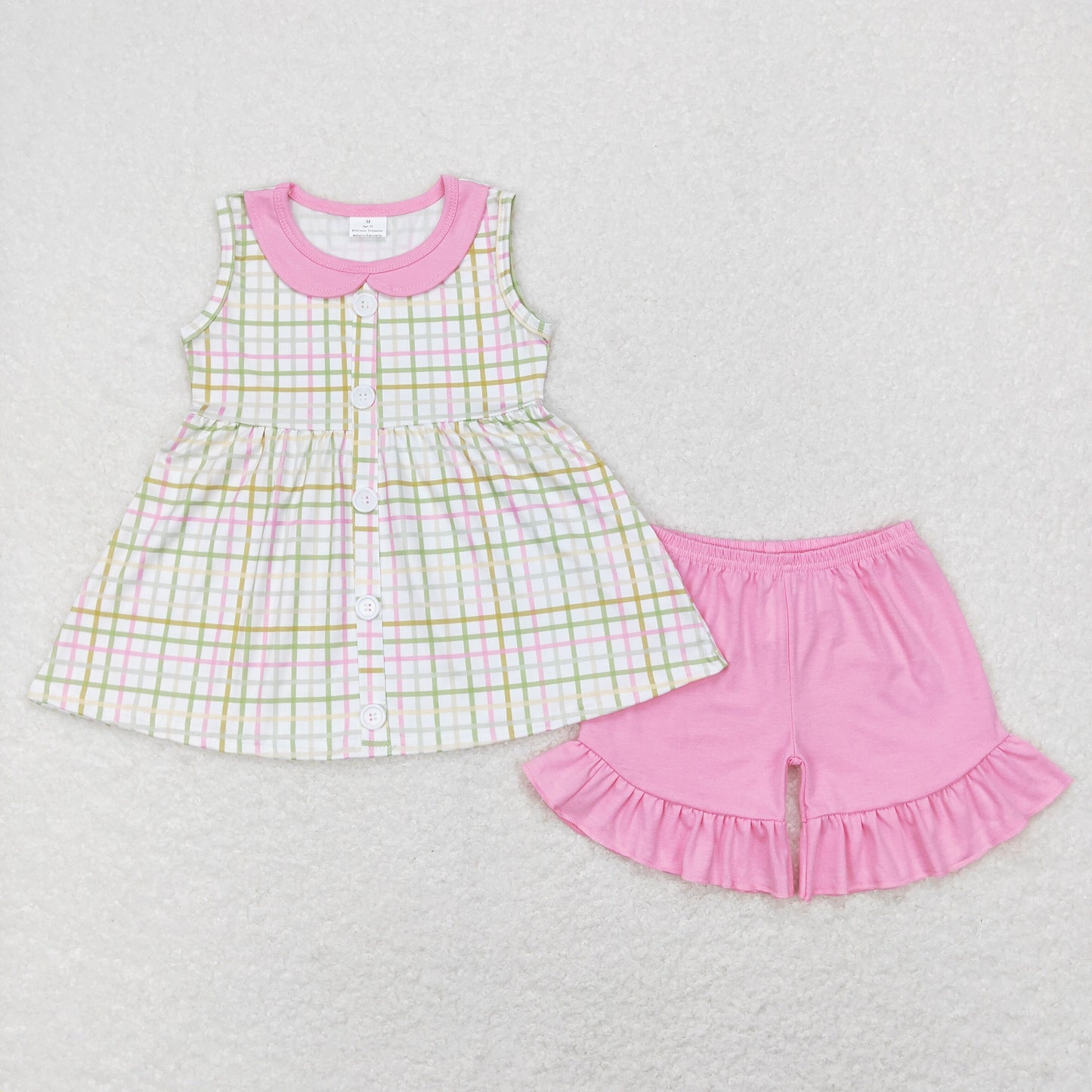 Sibling Baby Girls Sleeveless Bows Floral Button Tunic Ruffle Shorts Set