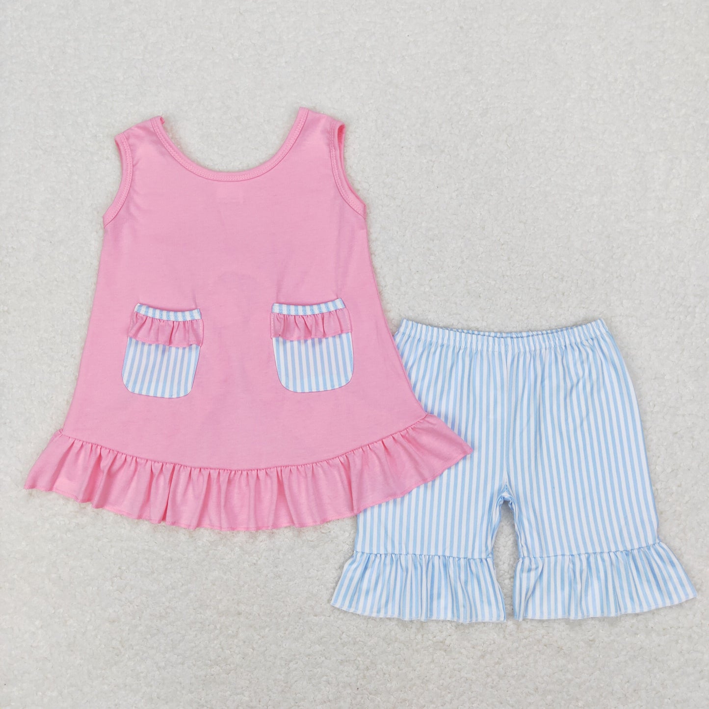 Sibling Baby Girls Sleeveless Floral Bows Pockets Tunic Ruffle Shorts Set
