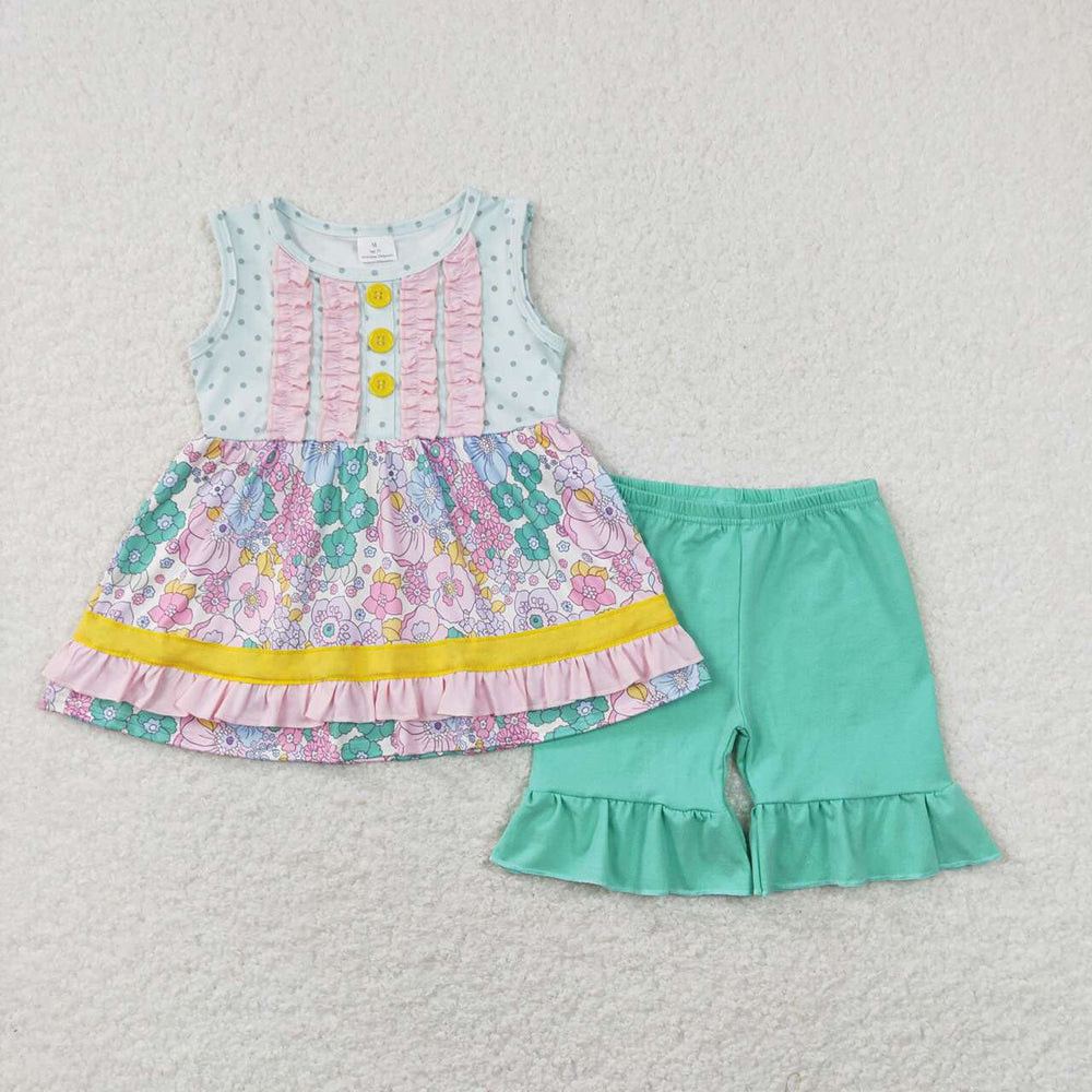 Sibling Baby Girls Floral Ruffle Tunic Shorts Clothes Sets