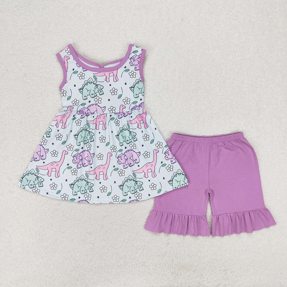 GSSO0533 baby girl clothes purple dinosaur girl summer outfits