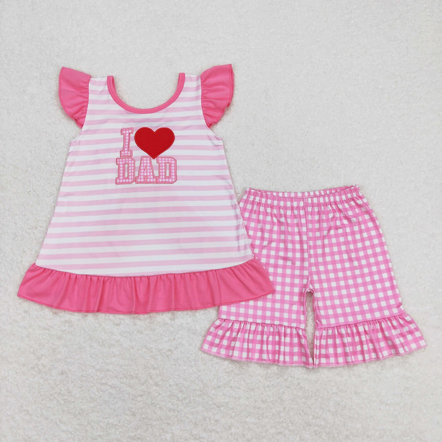 Sibling Baby Girls Embroidery I Love Dad Top Ruffle Shorts Clothes Set