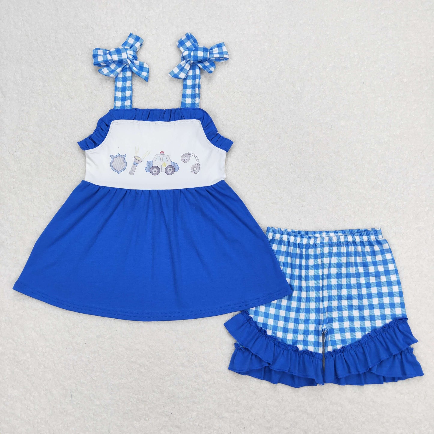 Sibling Baby Girls Summer Cars Linemen Tunic Ruffle Shorts Clothes Sets