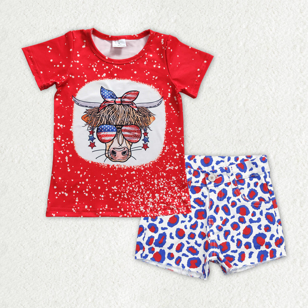 Sibling Baby Girls America Babe Stars Top Denim Pockets Shorts 4th of July Clothes Sets