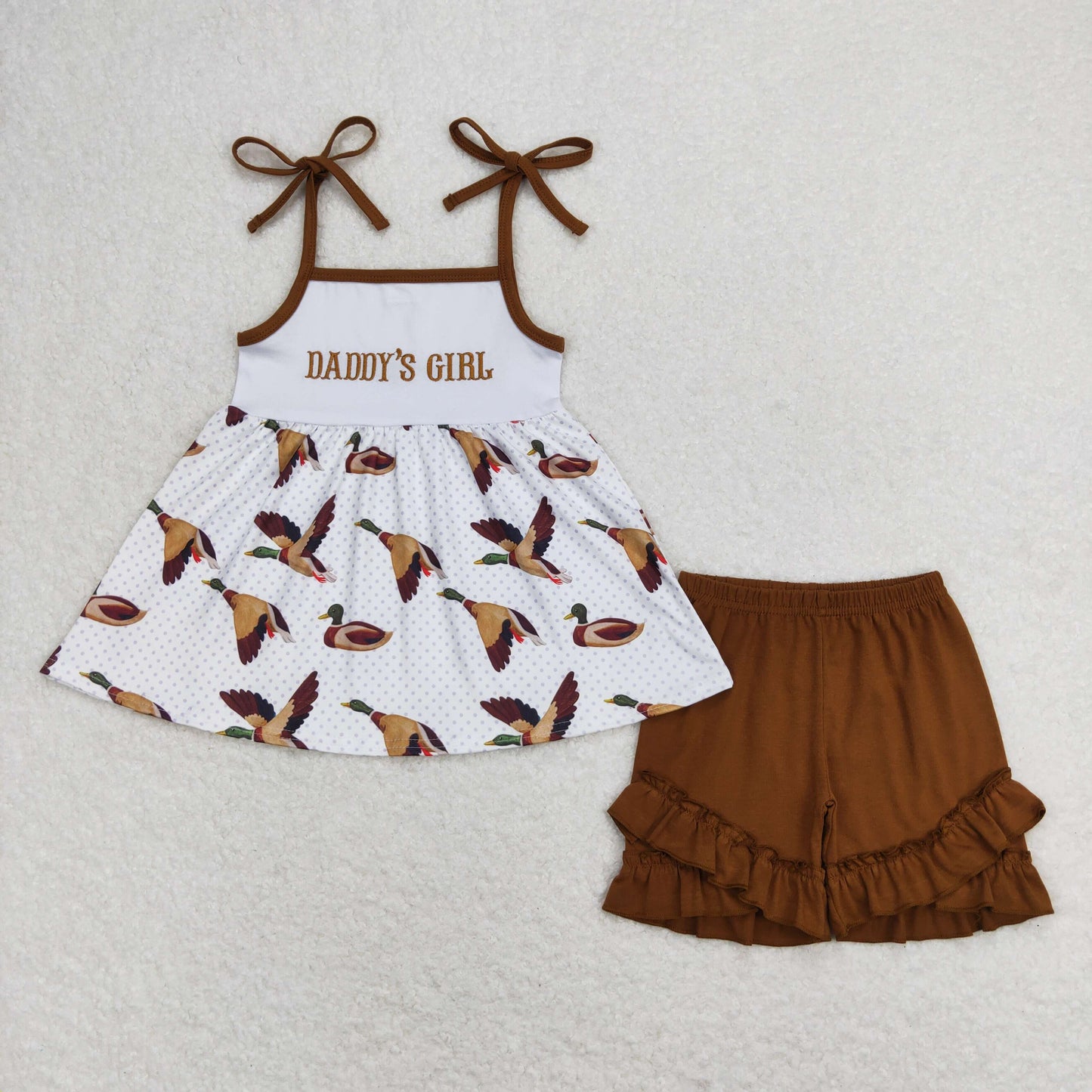 Sibling Baby Girls Embroidery I Love Dad Top Ruffle Shorts Clothes Set