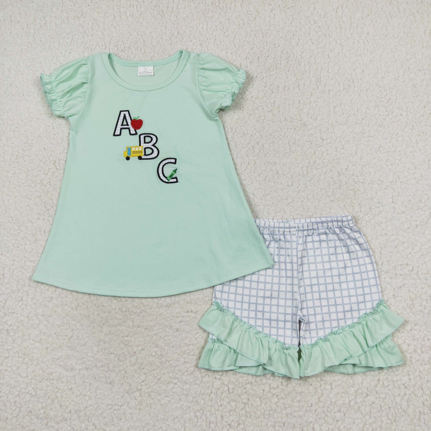 Sibling Baby Girls Pencils ABC Apples Back To School Shorts Clothes Set Dresses