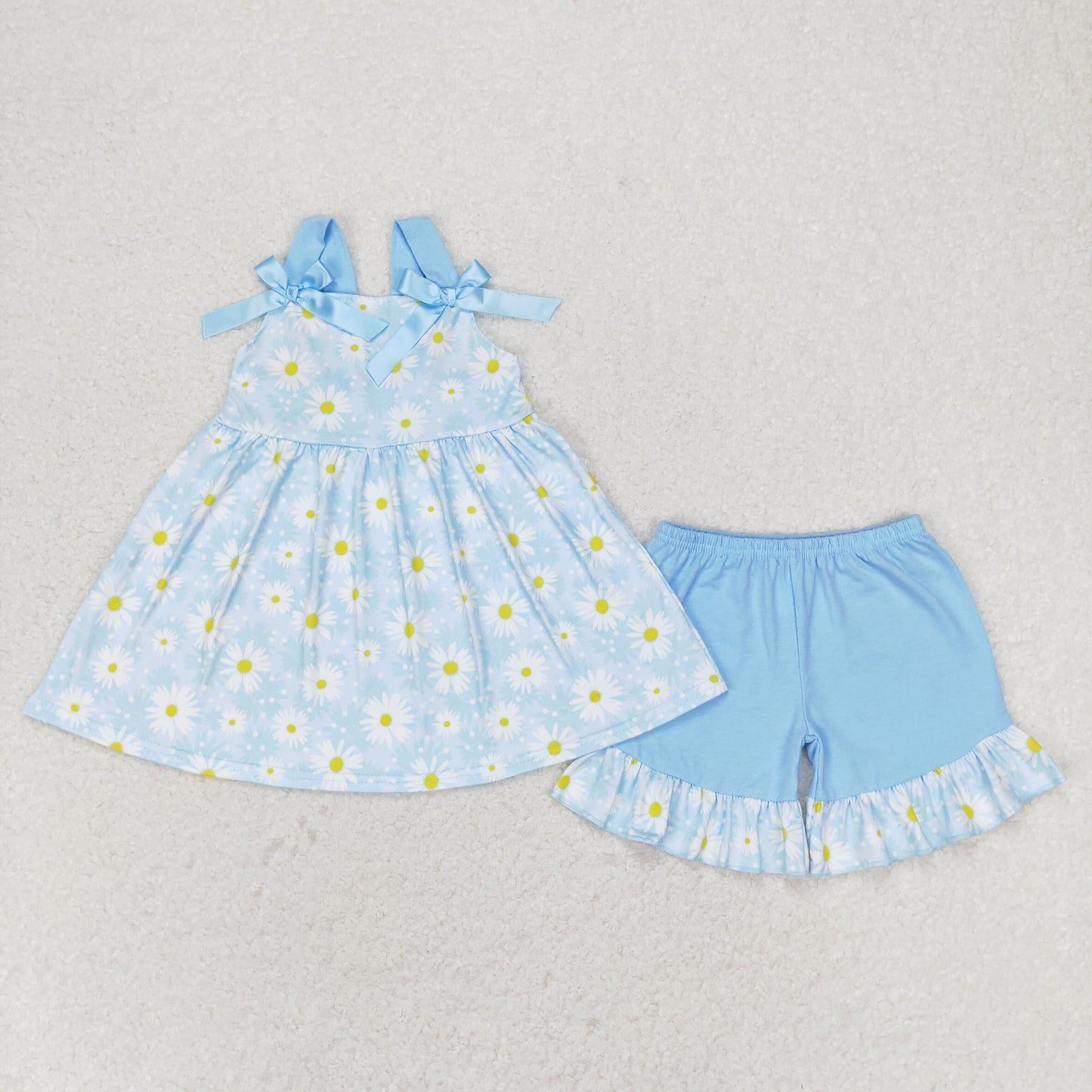 Sibling Baby Girls Straps Floral Tunic Ruffle Shorts Summer Clothes Sets