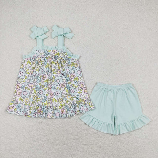 GSSO1018   baby girl clothes blue floral toddler girl summer outfits