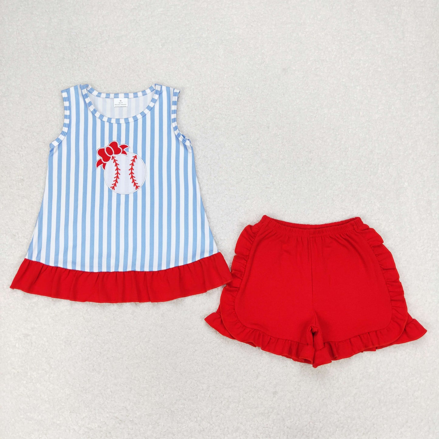 Sibling Baby Girls Embroidery Baseballs Summer Shorts Sets Clothes Sets
