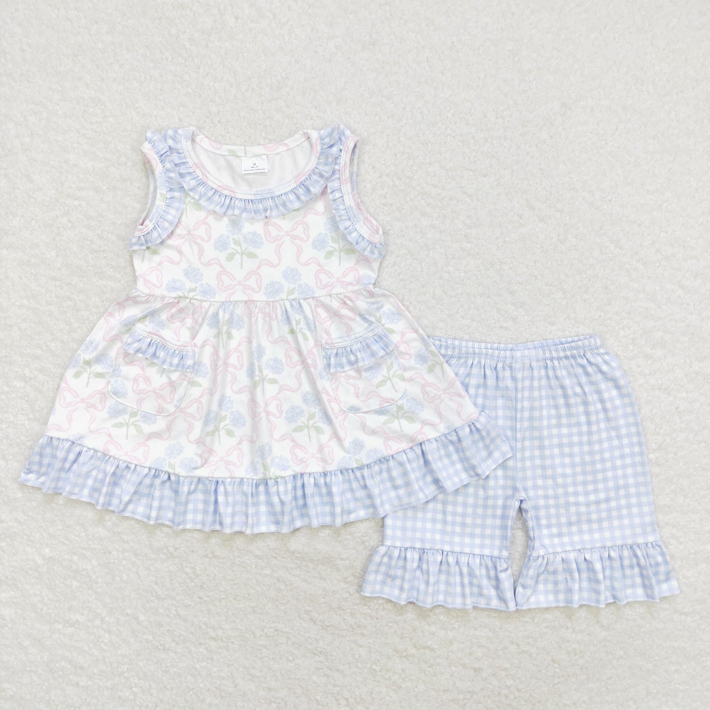 Sibling Baby Girls Sleeveless Floral Bows Pockets Tunic Ruffle Shorts Set