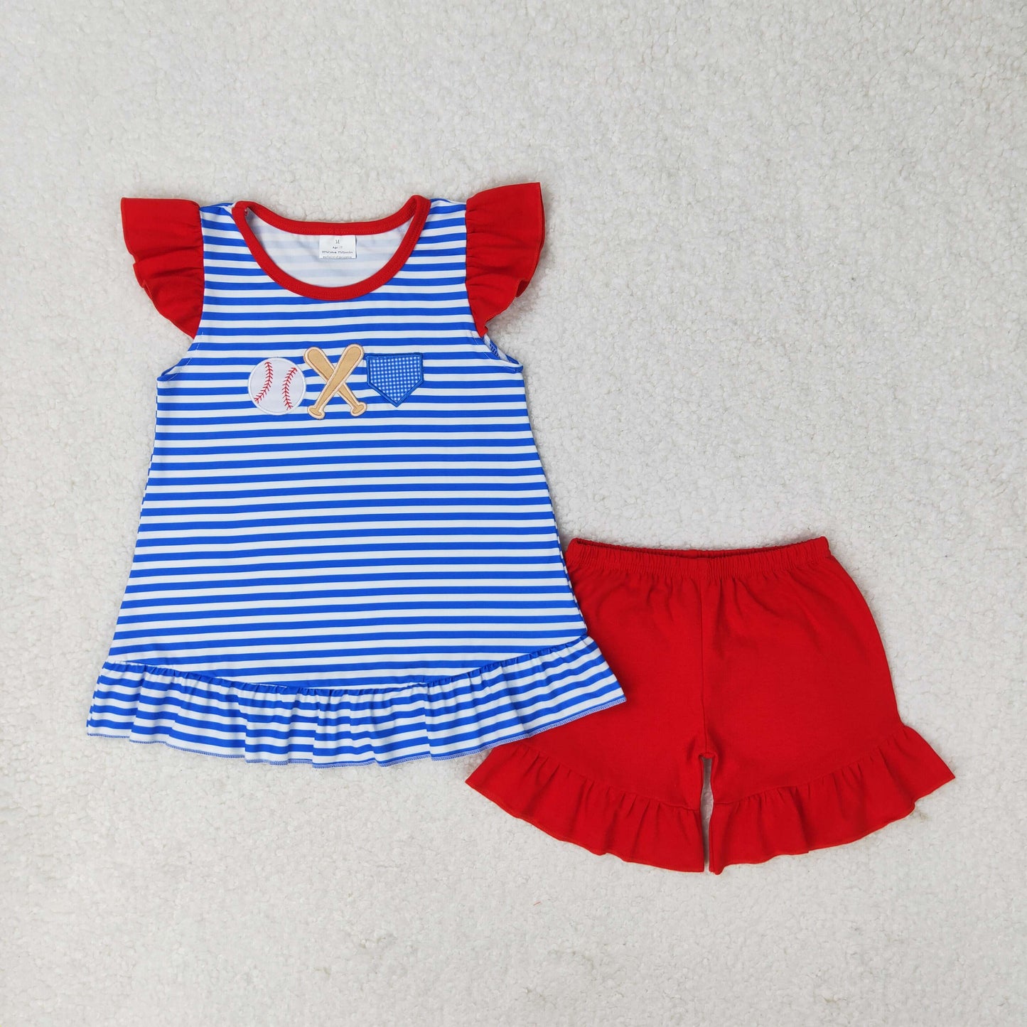 Sibling Baby Girls Embroidery Baseballs Summer Shorts Sets Clothes Sets