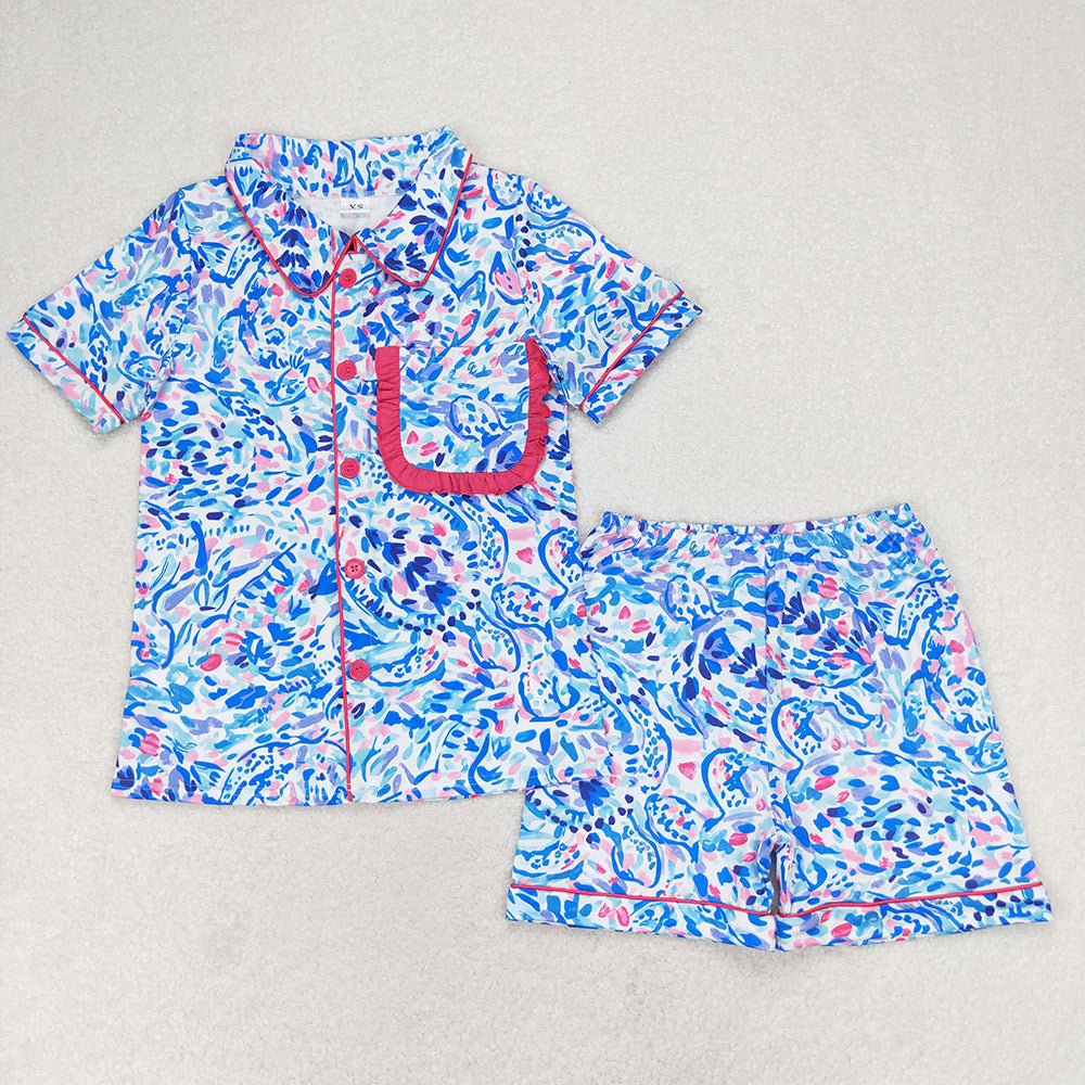 Sibling Adult Women Bows Flowers Pocket Buttons Tops Shorts Pajamas