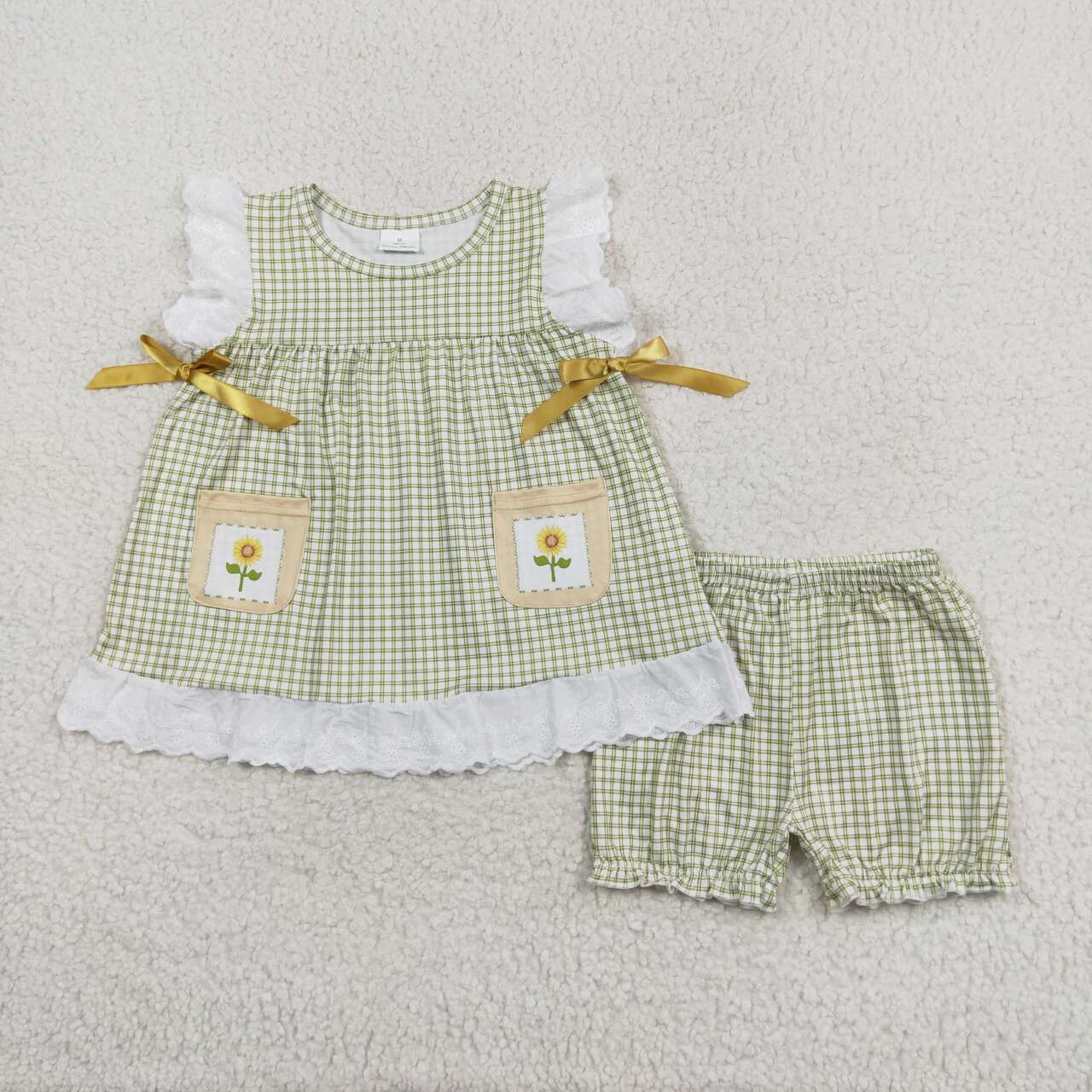 Sibling Baby Girls Sleeveless Floral Bows Pockets Tunic Ruffle Shorts Set