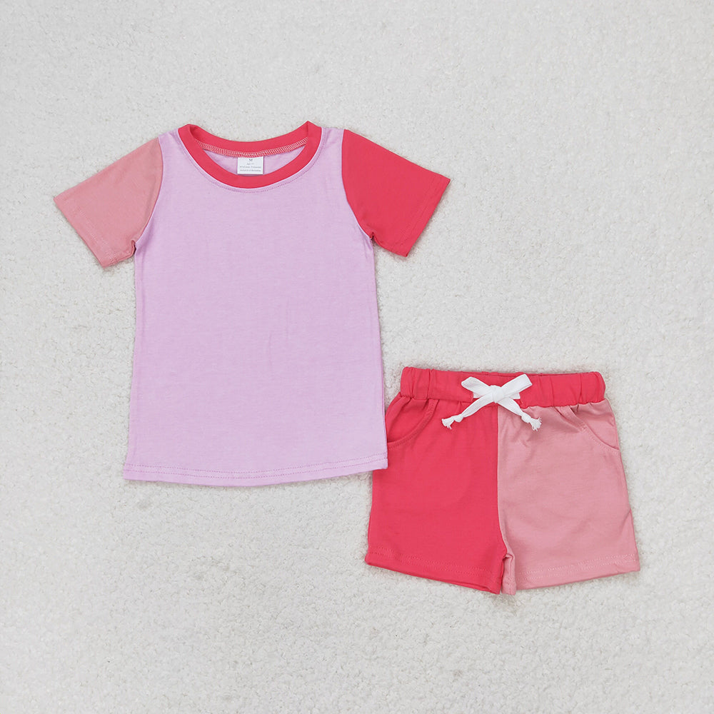 GSSO1269 baby girls cotton pink shirt shorts outfits clothes sets