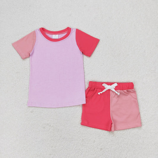 GSSO1269 baby girls cotton pink shirt shorts outfits clothes sets