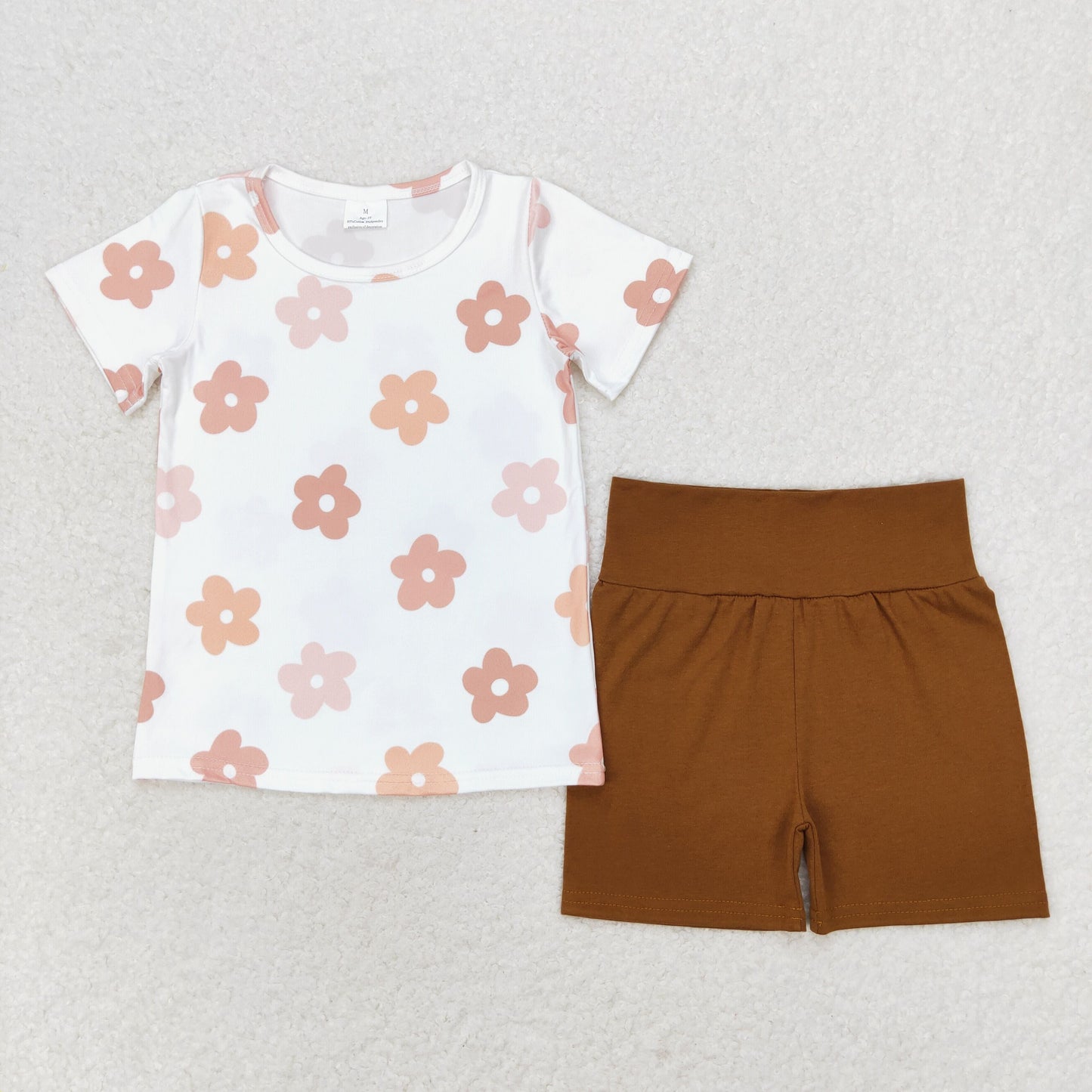 Sibling Baby Girls Short Sleeve Flowers Boot Tops Biking Ruffle Shorts Clothes Sets