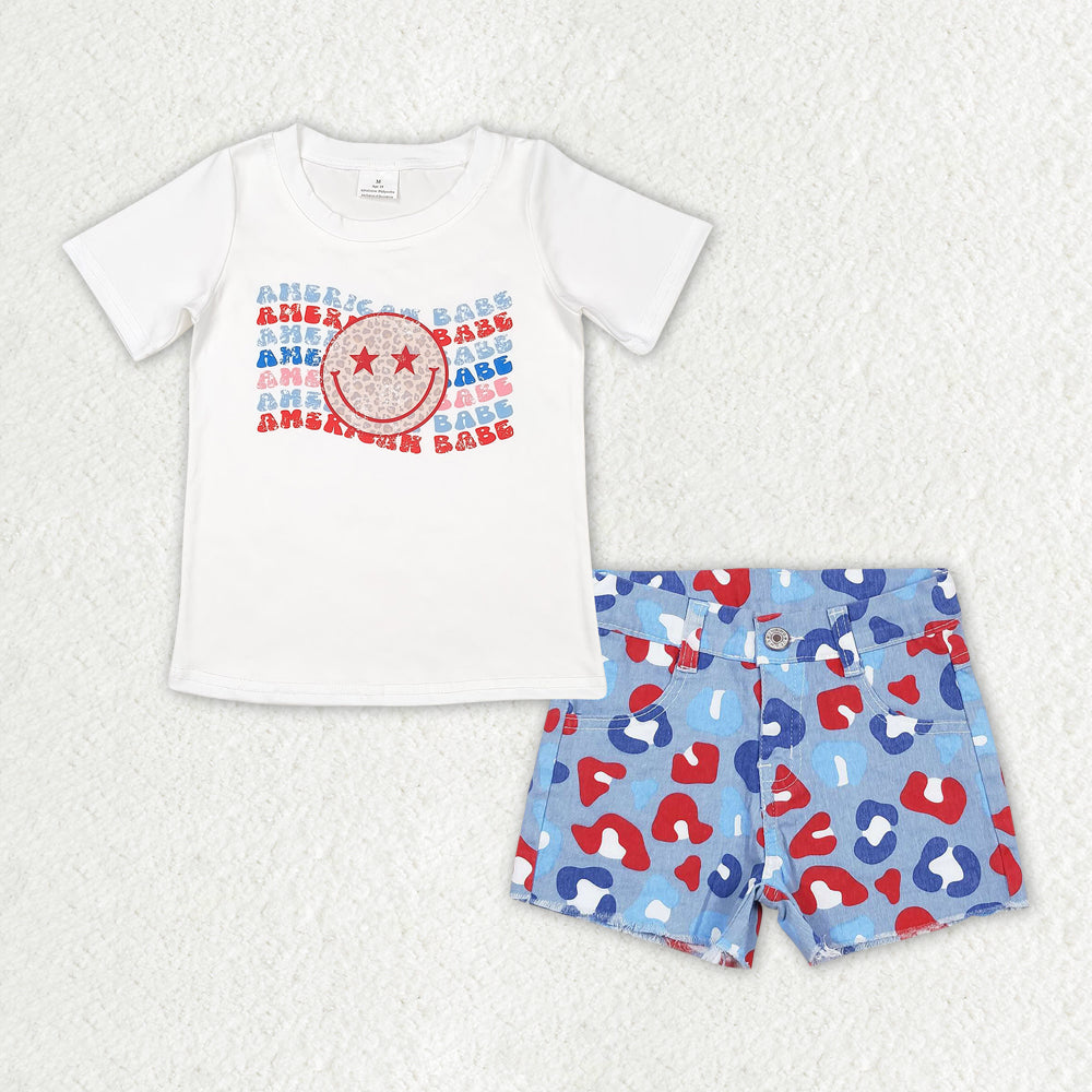 Sibling Baby Girls America Babe Stars Top Denim Pockets Shorts 4th of July Clothes Sets