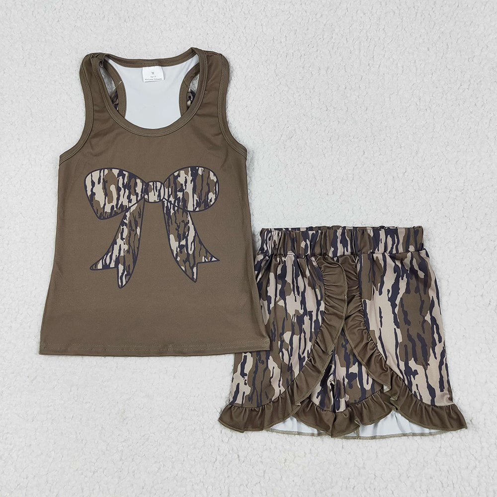 GSSO1627 toddler girls clothes bottomland bow top ruffle shorts sets