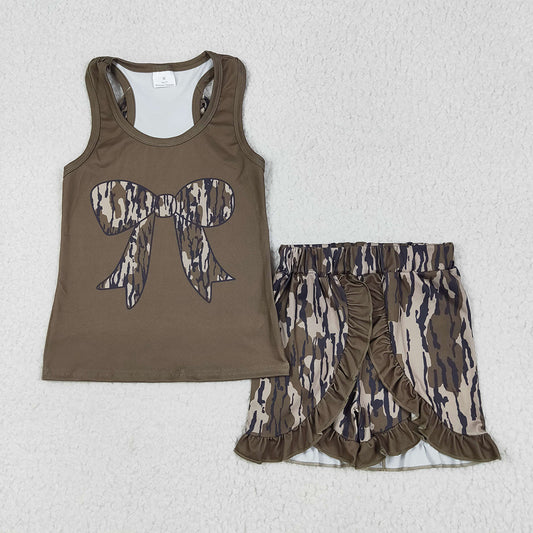 GSSO1627 toddler girls clothes bottomland bow top ruffle shorts sets