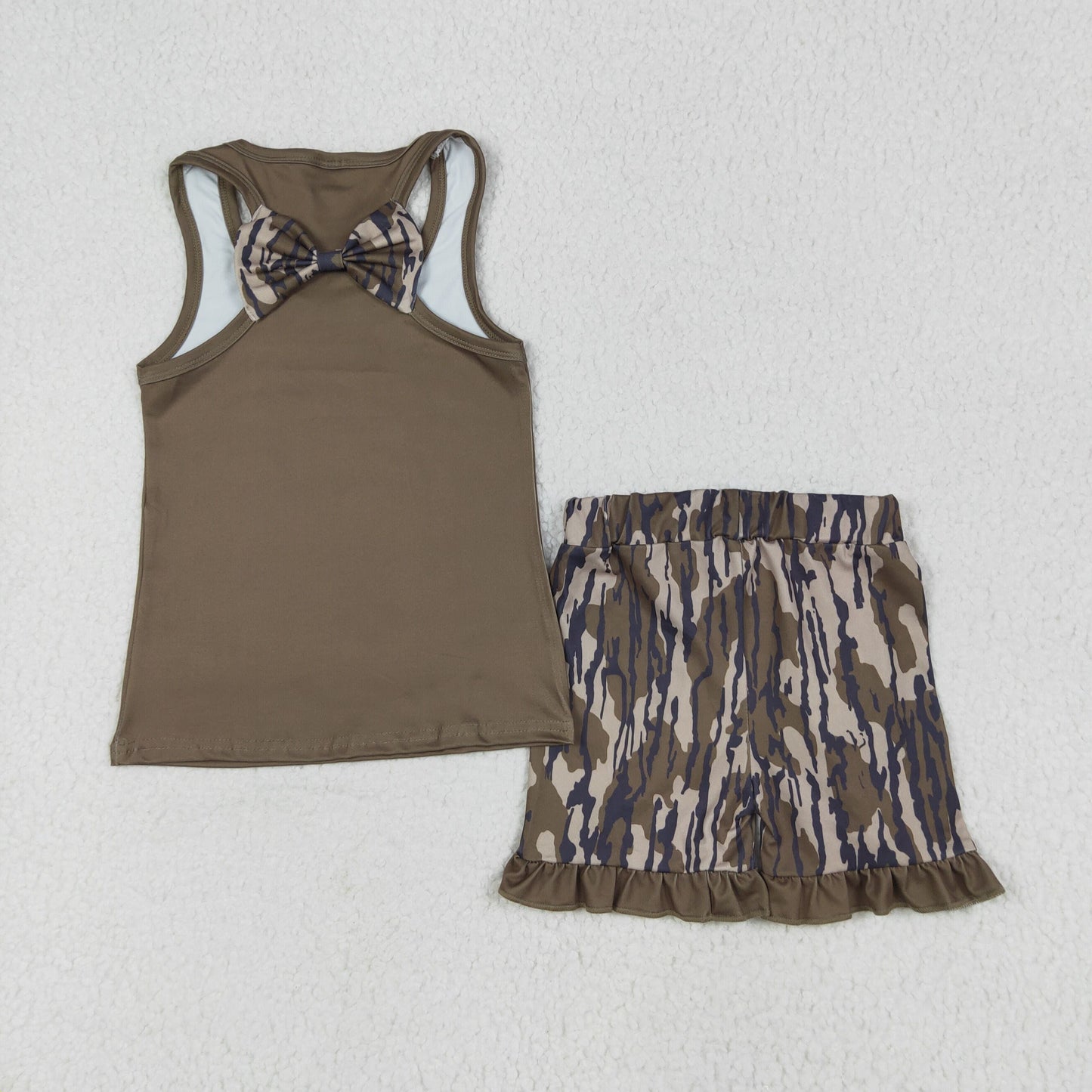 Sibling Baby Girls Sleeveless Colorful Leopard Camo Bow Vest Top Ruffle Shorts Set