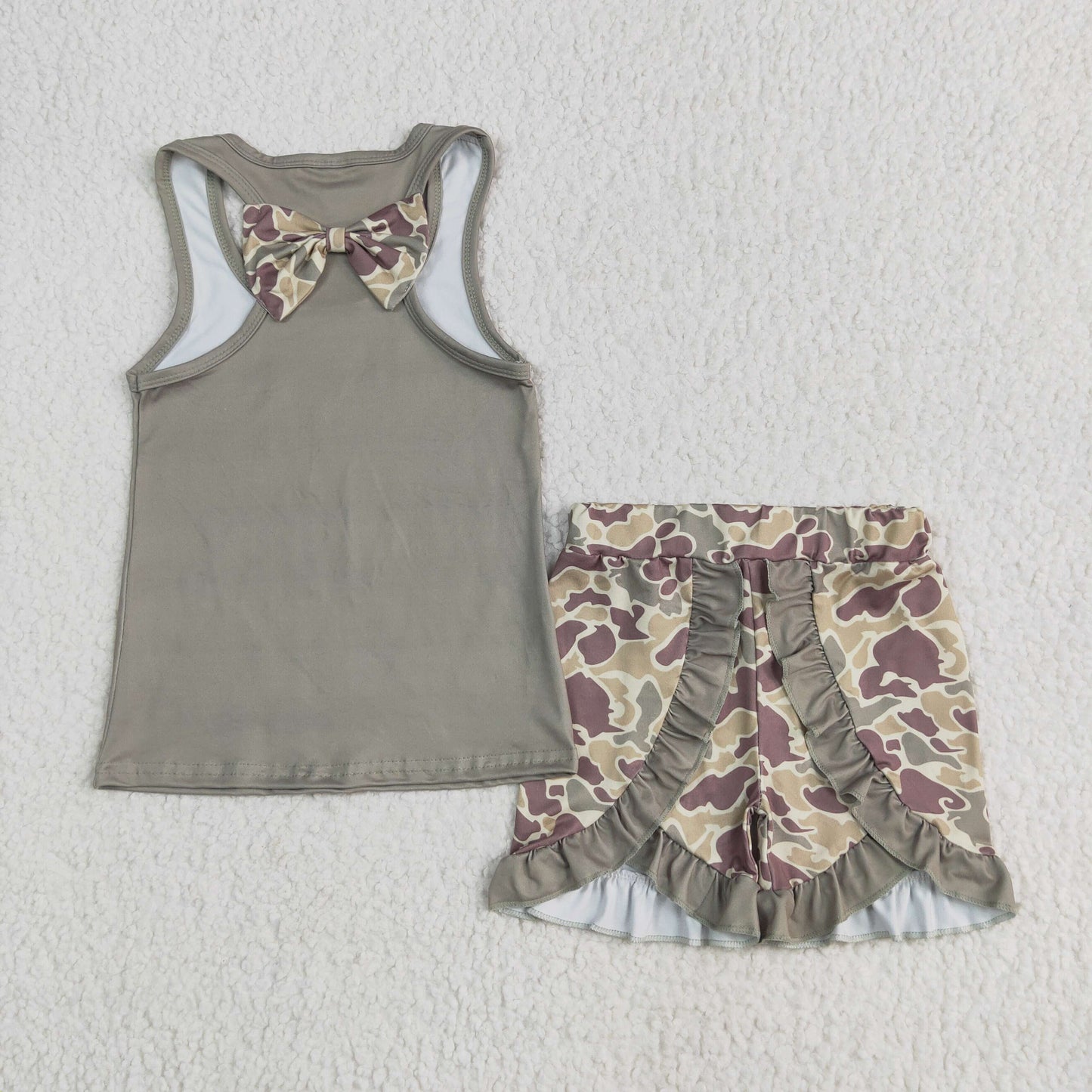 Sibling Baby Girls Sleeveless Colorful Leopard Camo Bow Vest Top Ruffle Shorts Set