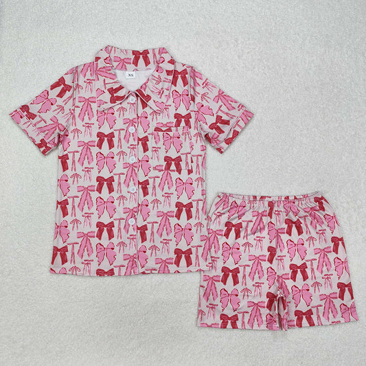 GSSO1717   adult women pajamas dark pink bows summer lounge wear sets