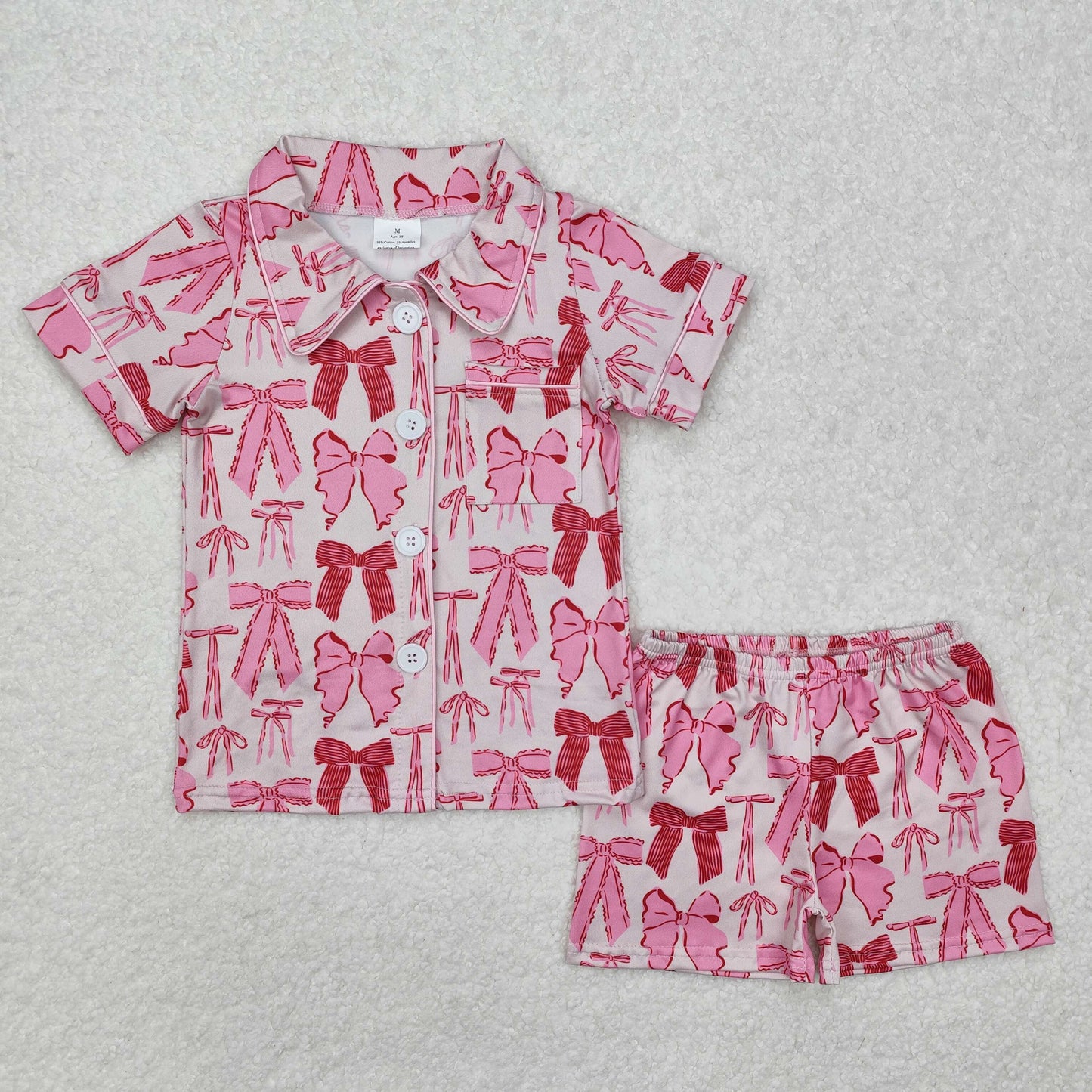 Sibling Baby Girls Colorful Bows Buttons Shirt Shorts Pajamas Clothes Sets