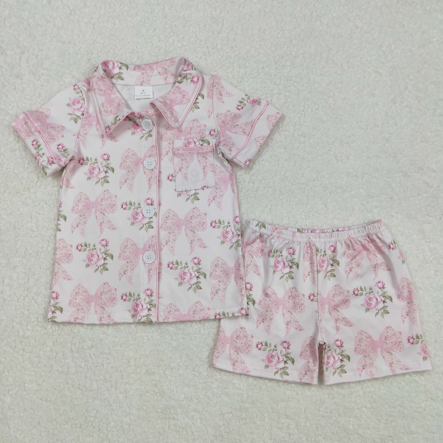 Sibling Baby Girls Colorful Bows Buttons Shirt Shorts Pajamas Clothes Sets