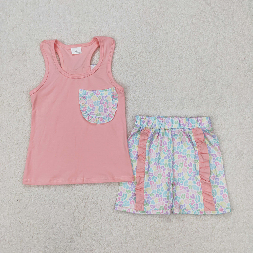 GSSO1783 baby girls pink bow leopard summer outfits