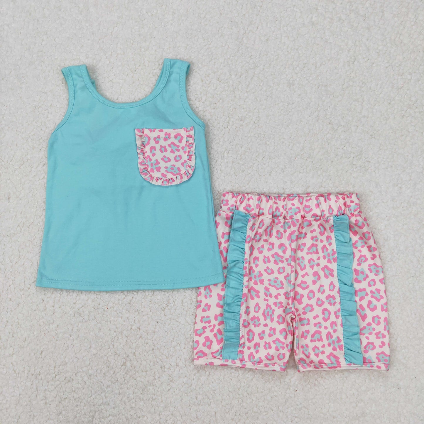 Sibling Baby Girls Sleeveless Colorful Leopard Camo Bow Vest Top Ruffle Shorts Set