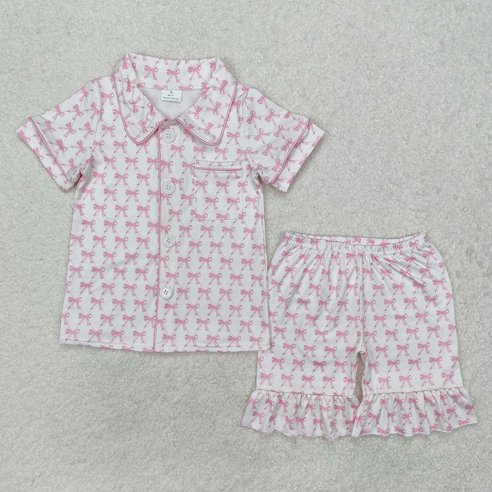 GSSO1820 baby clothes pink bows toddler girls summer pajamas