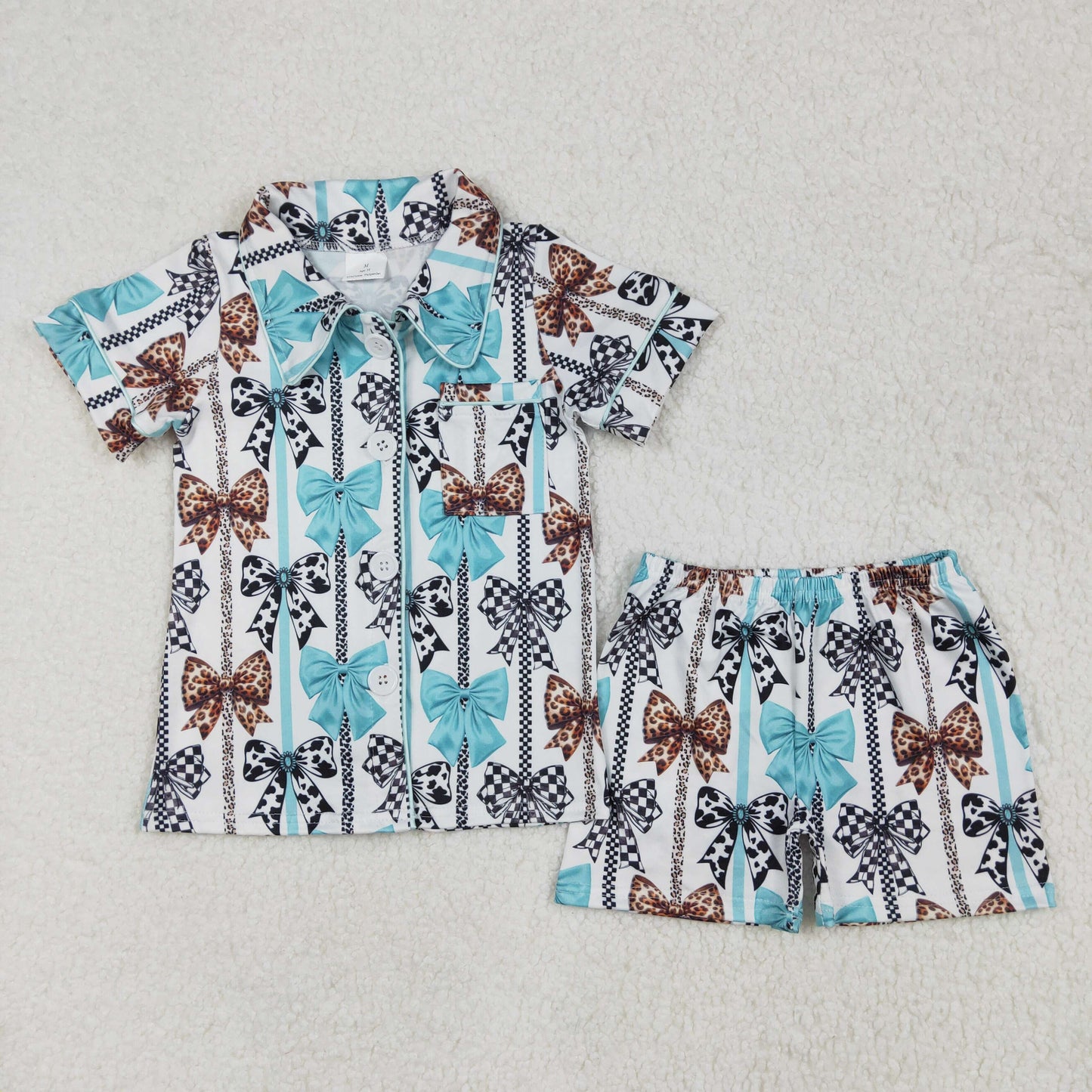 Sibling Baby Girls Colorful Bows Buttons Shirt Shorts Pajamas Clothes Sets