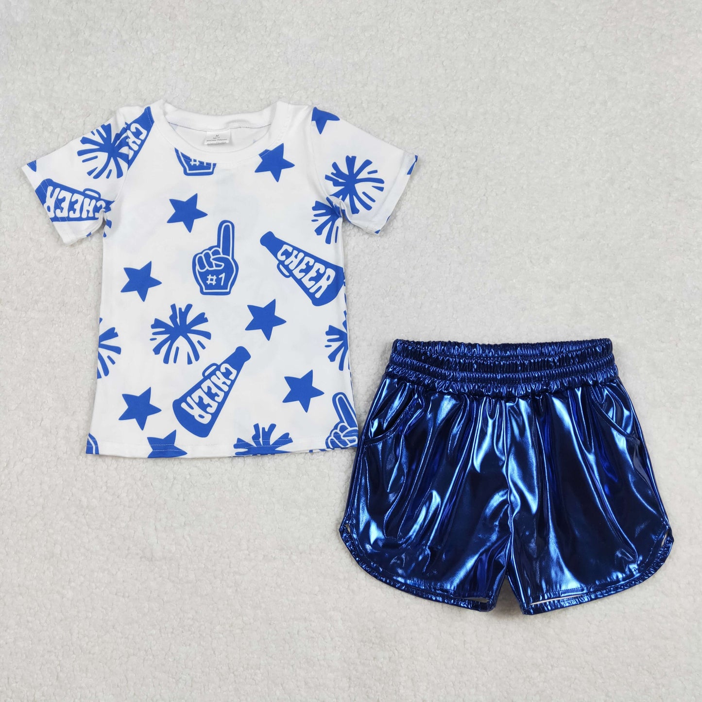 Sibling Baby Girls Cheer Team Shirts Top Leather Shorts Summer Clothes Sets