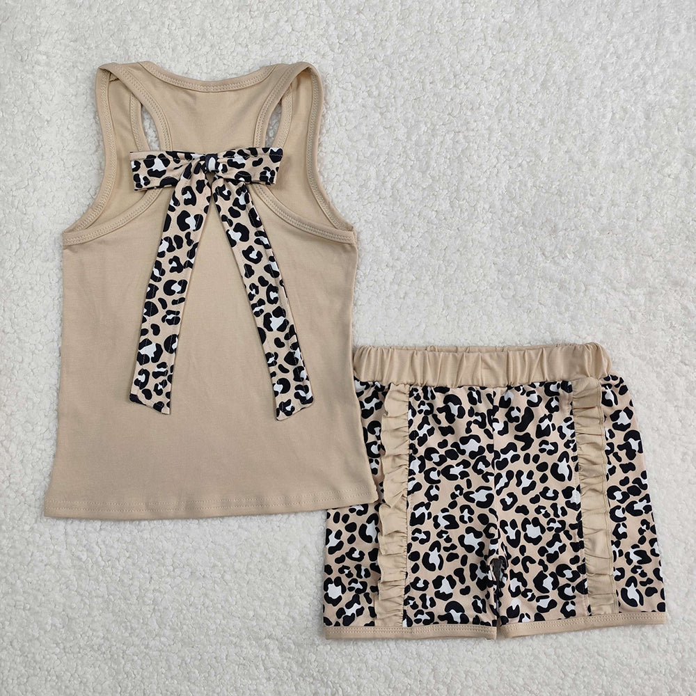 GSSO1979 baby girls khaki bow leopard summer outfits