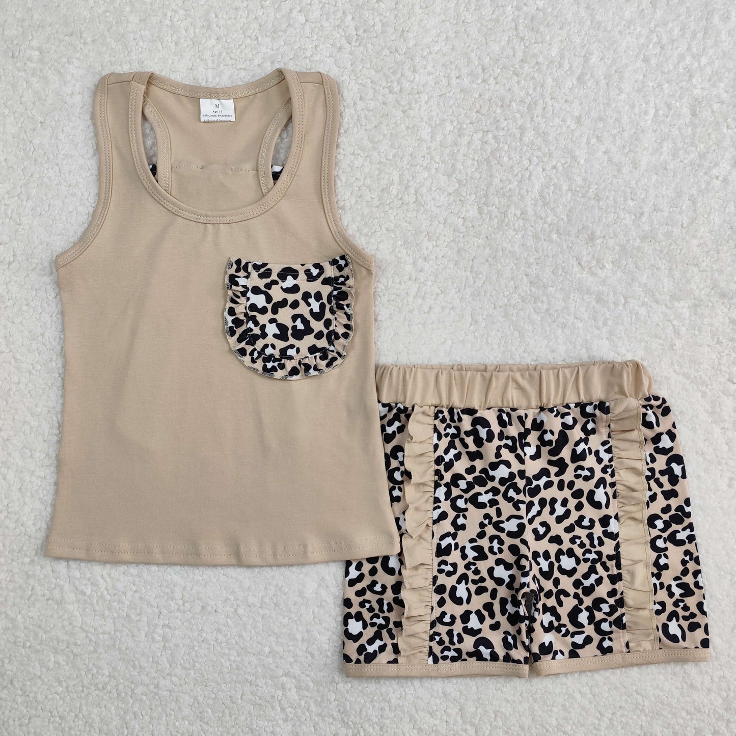 Sibling Baby Girls Sleeveless Colorful Leopard Camo Bow Vest Top Ruffle Shorts Set
