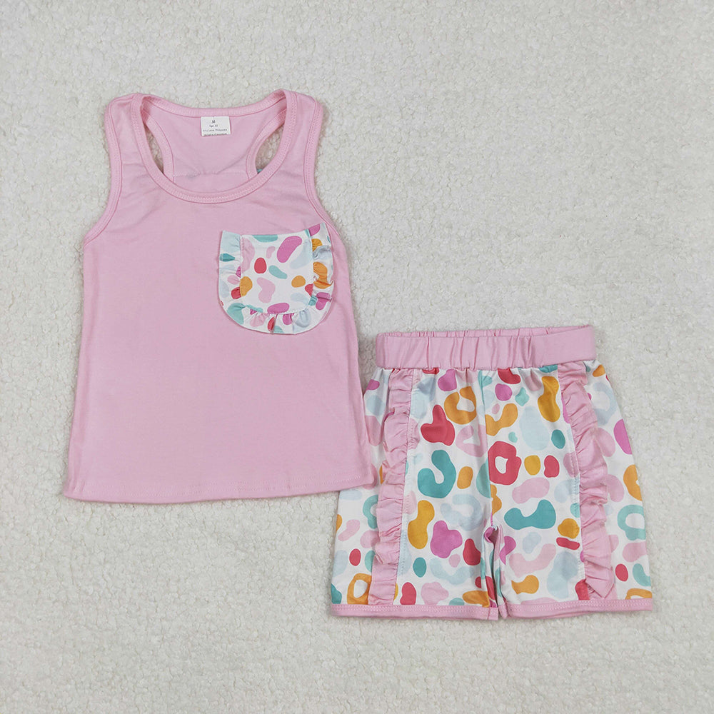 GSSO1981 baby girls pink bow leopard summer outfits