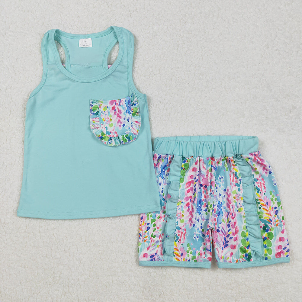 Sibling Summer Baby Girls Back Bow Vest Shirt Flowers Shorts Clothes Sets