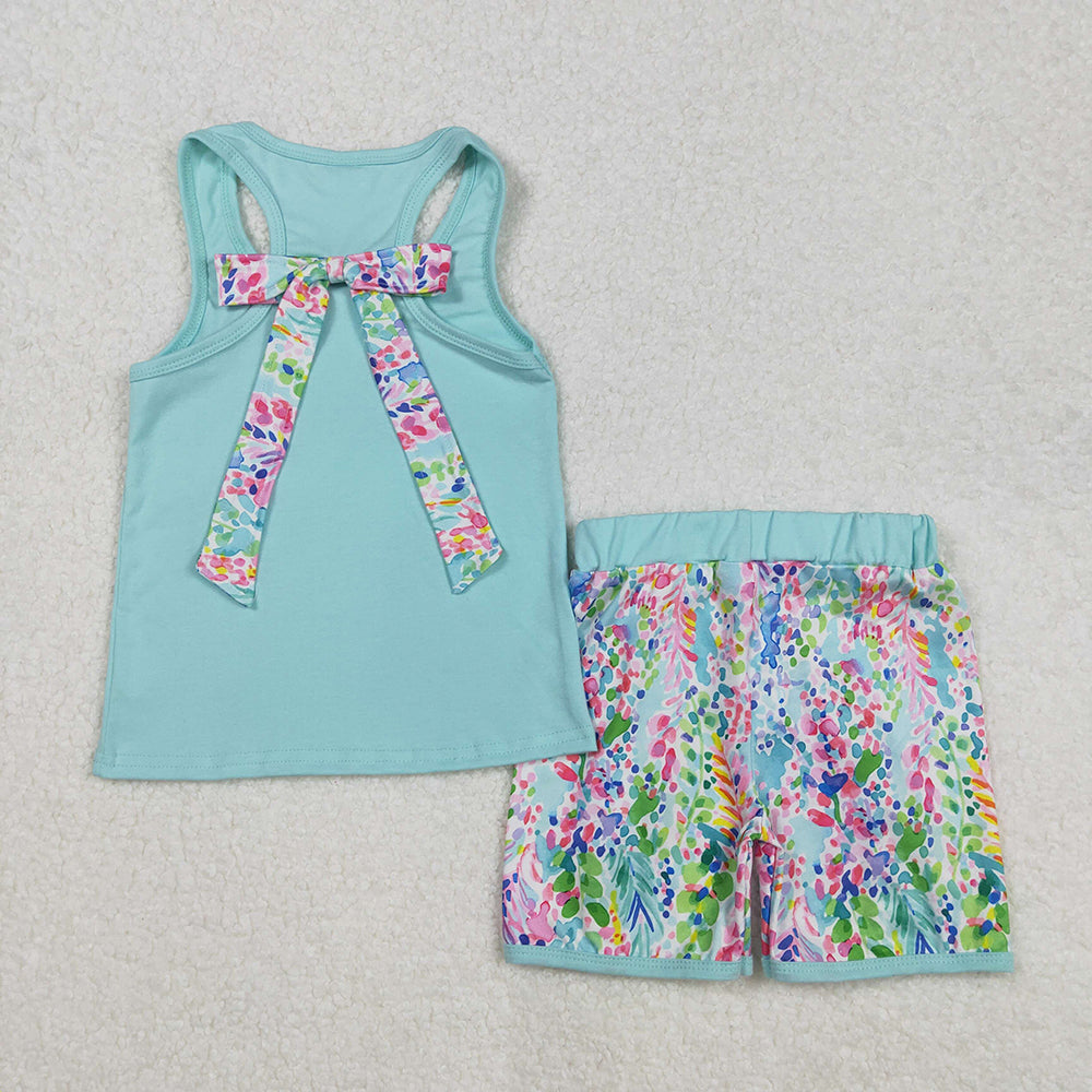 8 Colors Sibling Baby Girls Bow Vest Shirt Ruffle Shorts Outfits