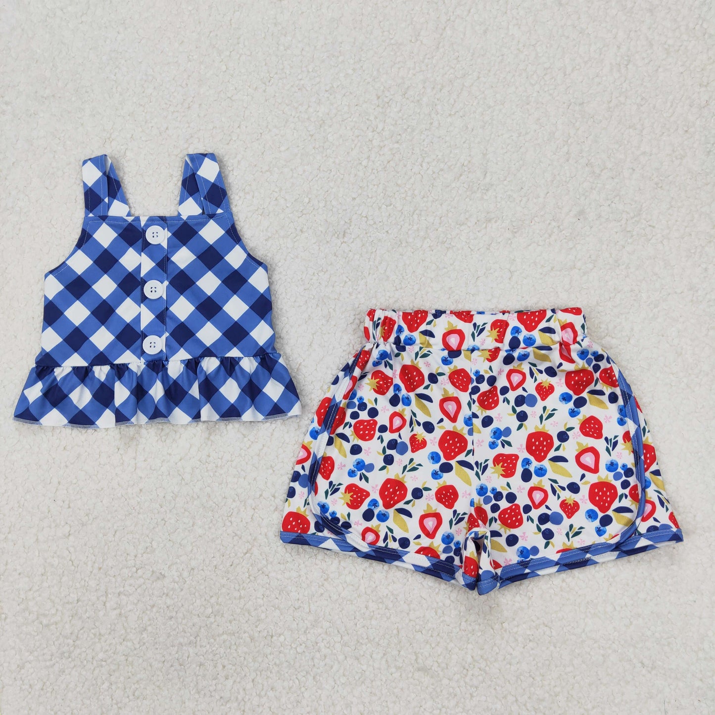 Sibling Baby Girls Summer Straps Button Top Floral Shorts Clothes Sets