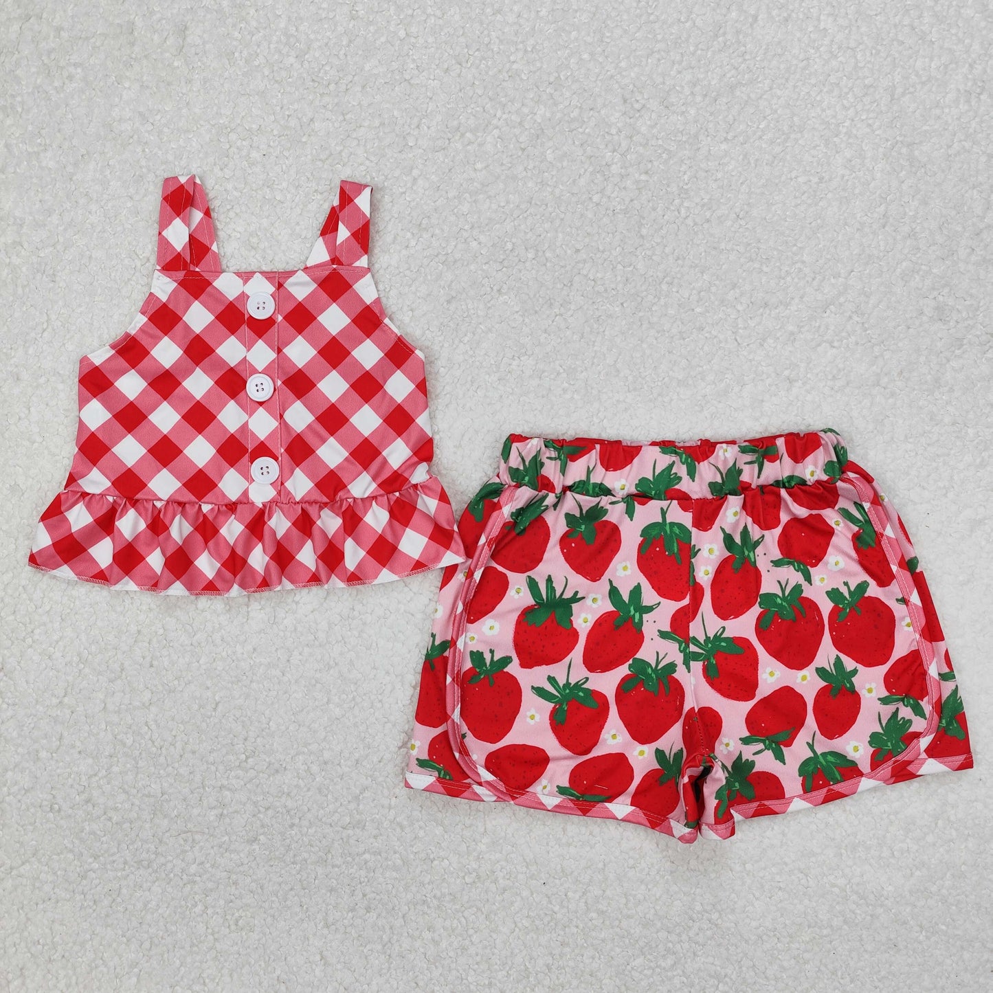 Sibling Baby Girls Summer Straps Button Top Floral Shorts Clothes Sets