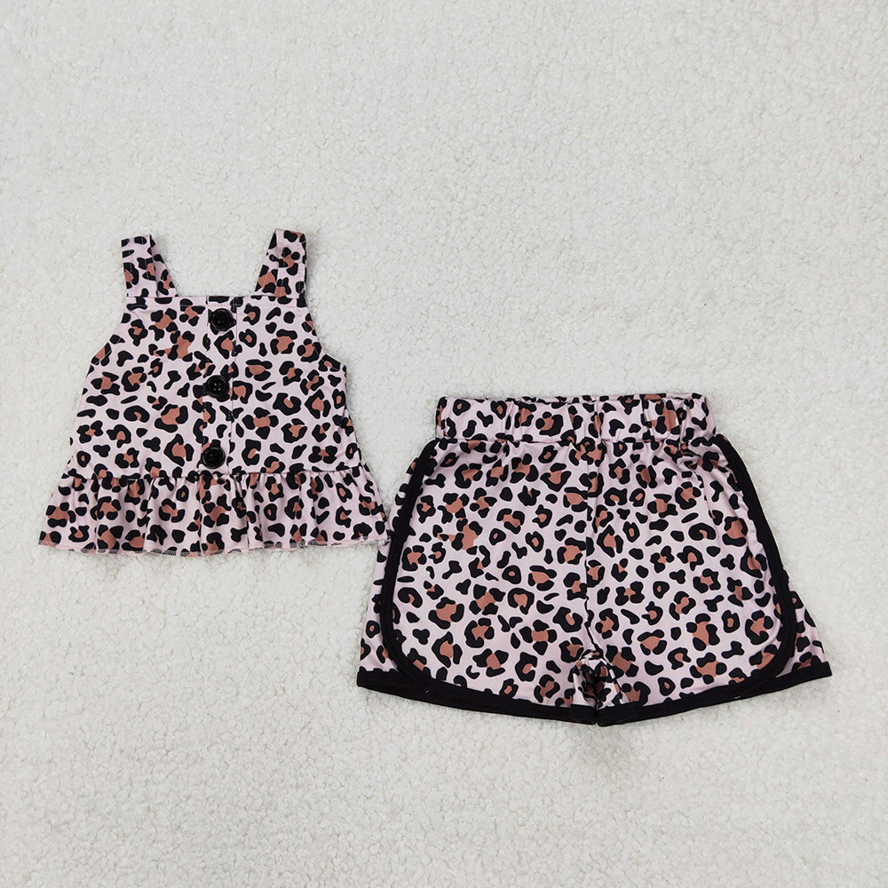Sibling Baby Girls Summer Straps Button Top Floral Shorts Clothes Sets