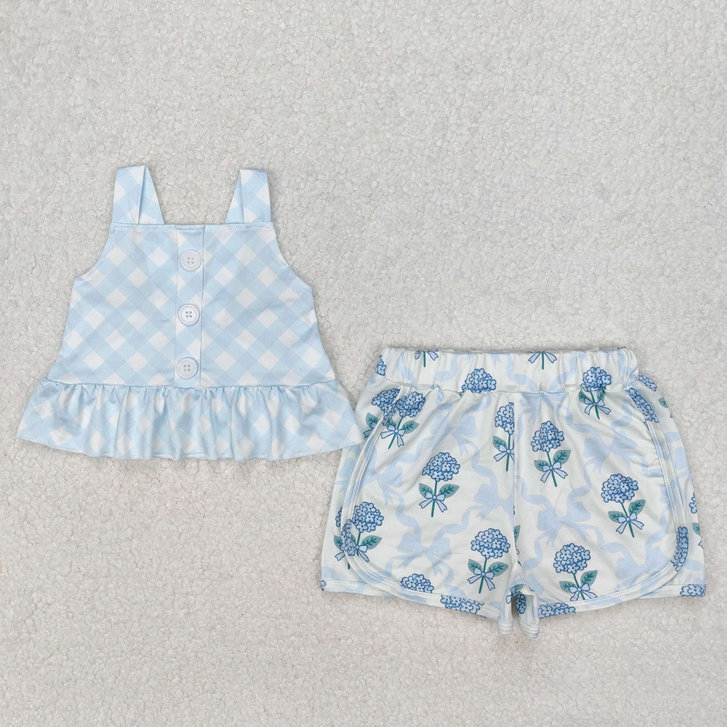 Sibling Baby Girls Summer Straps Button Top Floral Shorts Clothes Sets