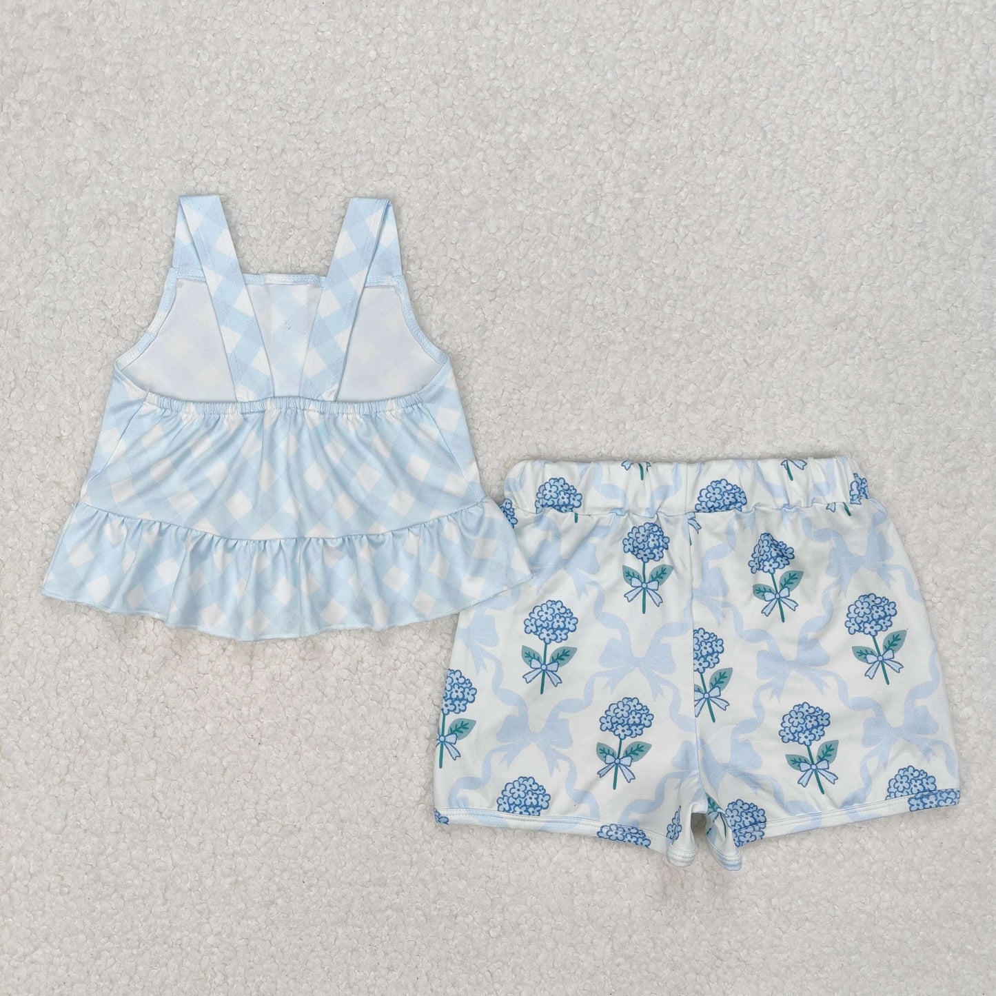 Sibling Baby Girls Summer Straps Button Top Floral Shorts Clothes Sets