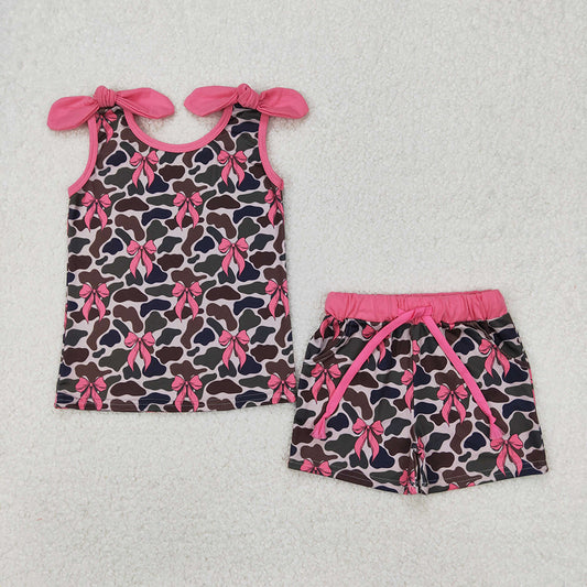 GSSO2083 Baby girls camouflage bows shirt shorts outfits