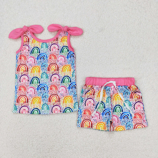 GSSO2085 Baby girls colorful rainbow bows shirt shorts outfits