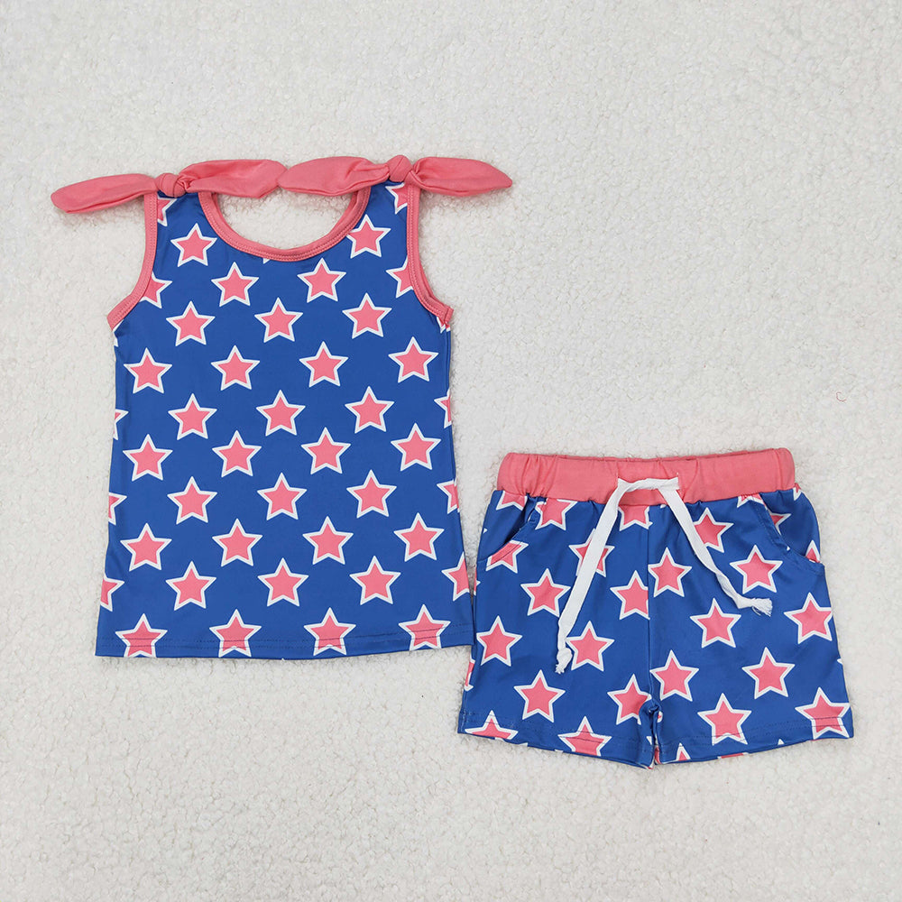 GSSO2151 Baby girls stars bows shirt shorts outfits