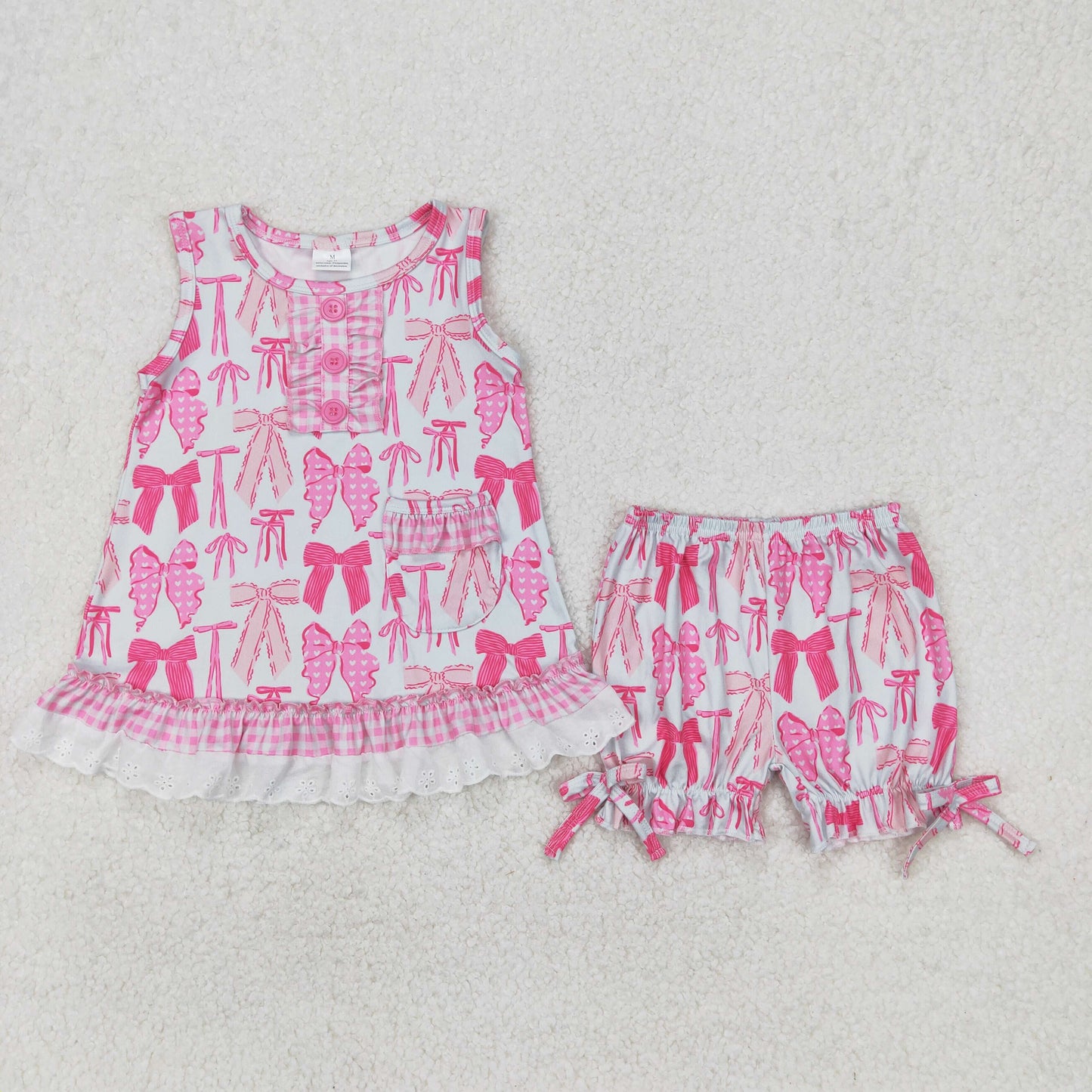 Sibling Baby Girls Sleeveless Bows Floral Button Tunic Ruffle Shorts Set