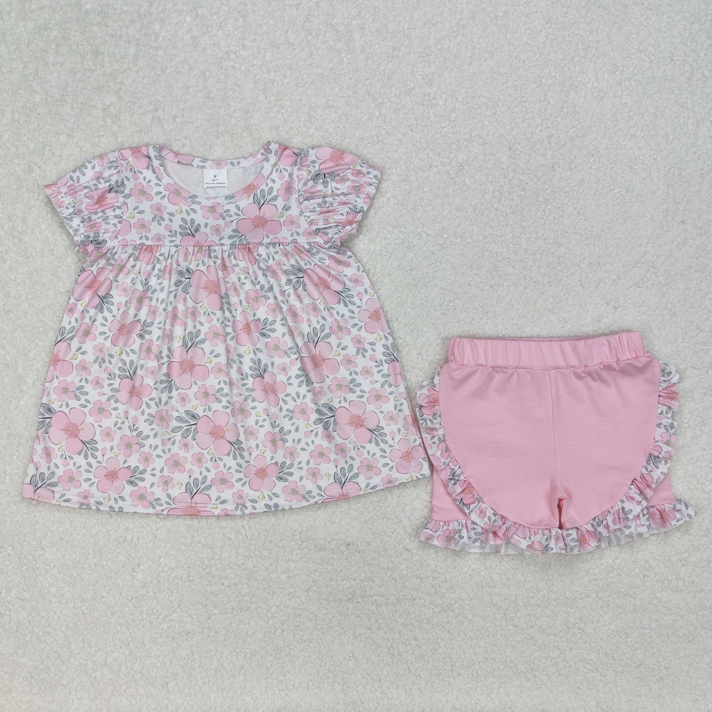 Sibling Baby Girls Spring Green Pink Flowers Rompers Clothes Suits