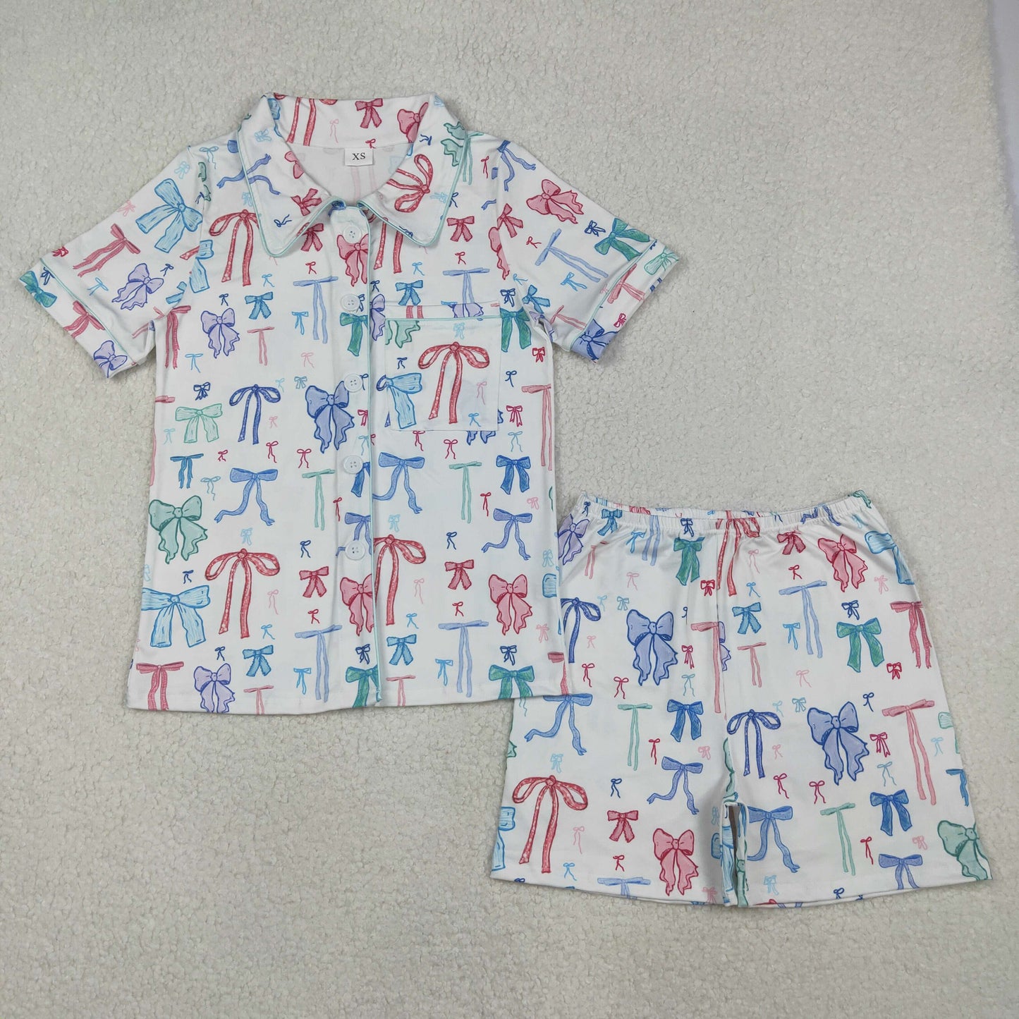 Sibling Adult Women Bows Flowers Pocket Buttons Tops Shorts Pajamas