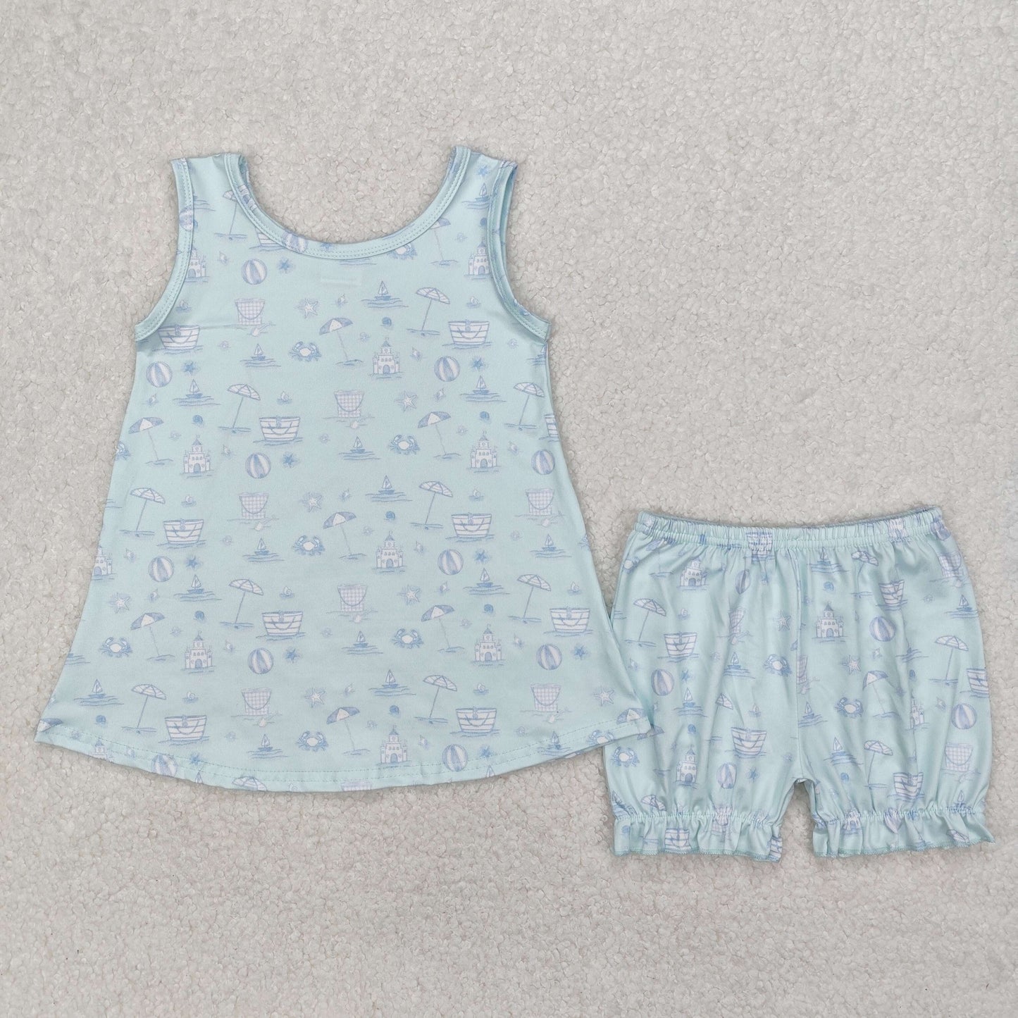 Sibling Baby Girls Colorful Flowers Beach Bows Tunic Ruffle Short Clothes Sets