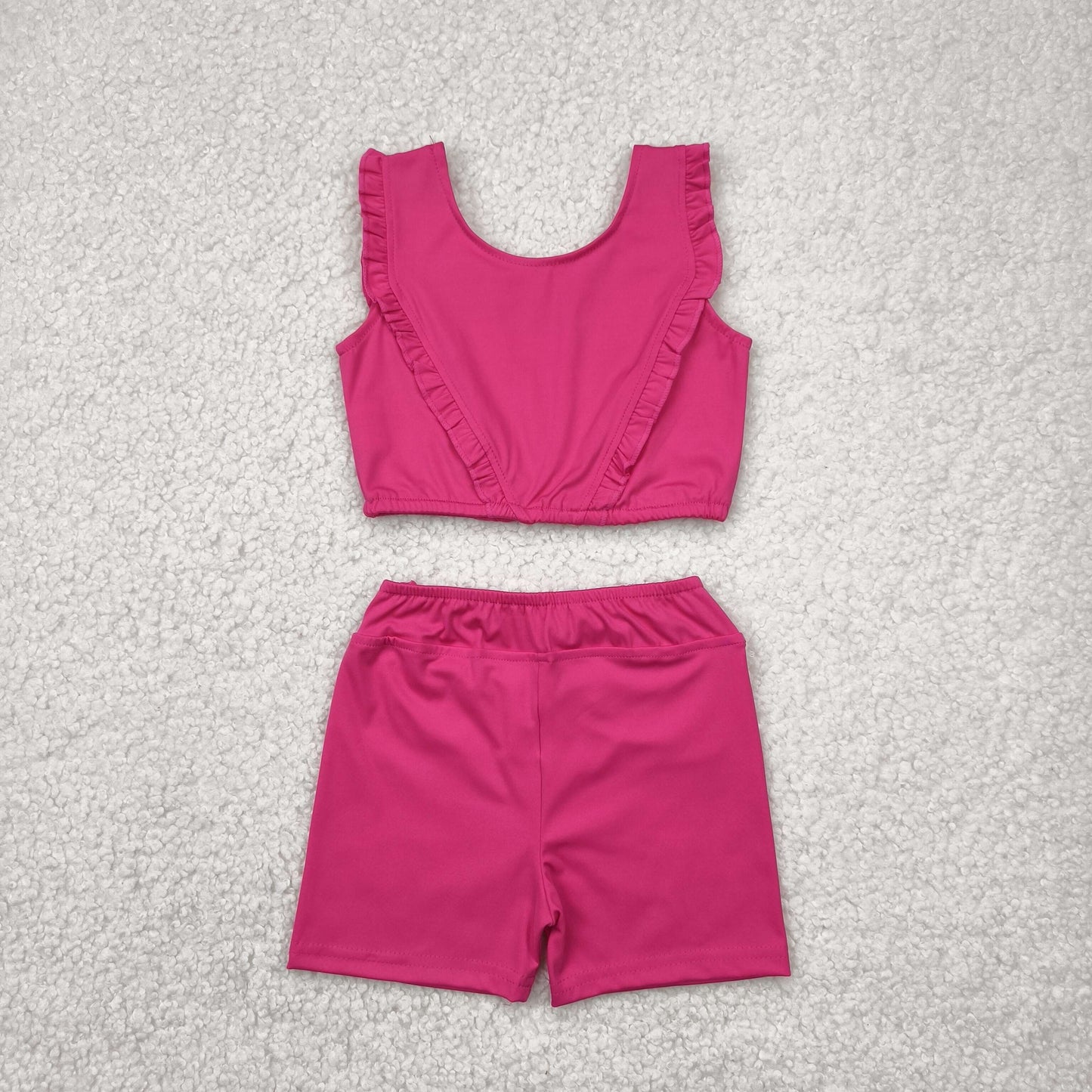 GSSO2284 Rose Red Ruffle Vests Top Shorts Yoga Active Boutique Outfits Sets